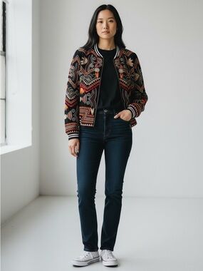 Lovestitch Freyja Black Embroidered Bomber Bohemian Jacket Lightweight Sz Small